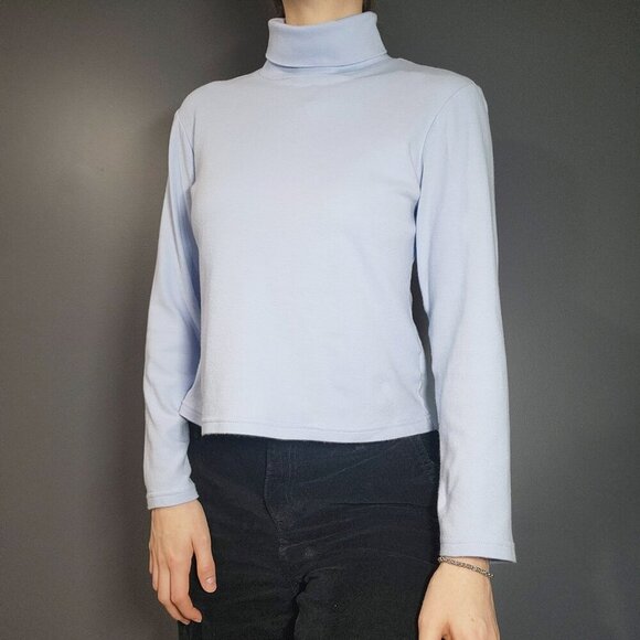Vintage 90s soft baby blue cotton turtleneck sweater - Picture 5 of 13